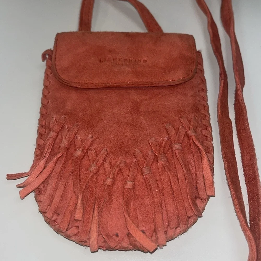 Liebeskind salmon colored mini leather Crossbody Bag with Fringe 3 pockets